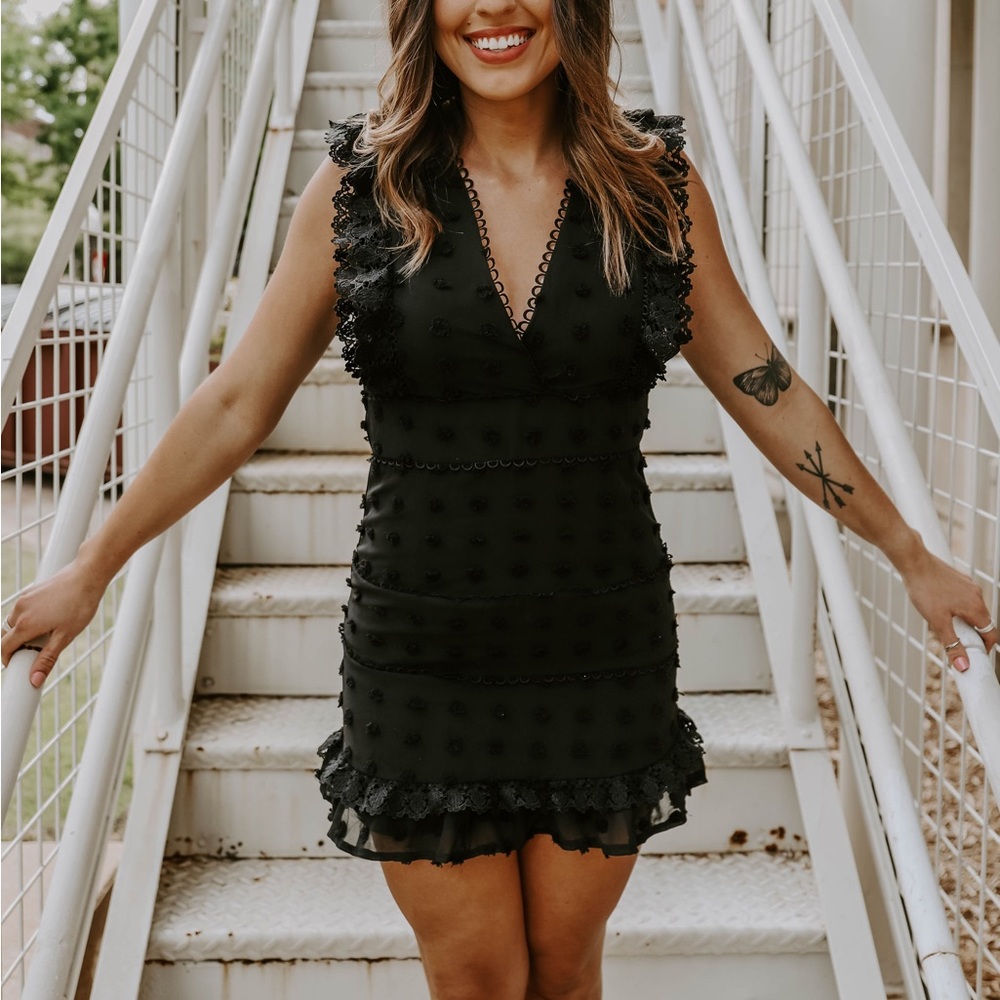 Black lace polka dot dress